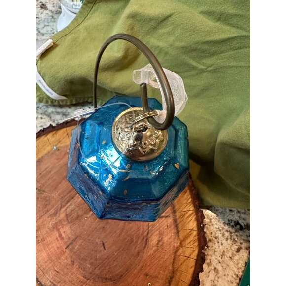 2 kugel style dillards handblown blue mercury Glass Gem-Shaped holiday Ornaments - Picture 9 of 11